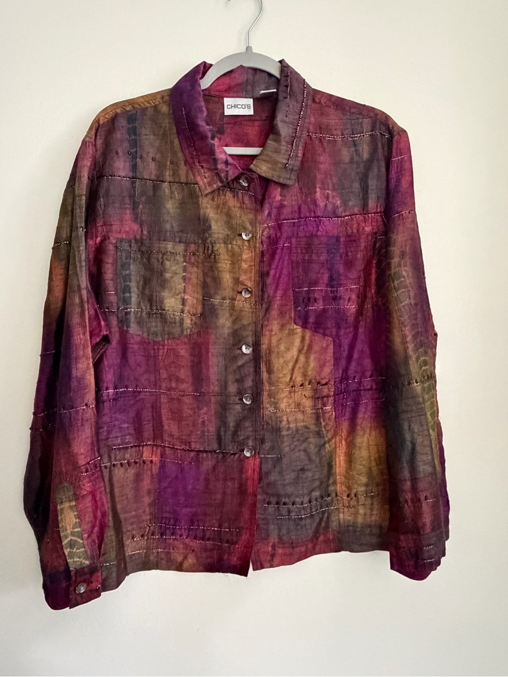 CHICO'S 100% Silk Embroidered Button Front Shirt - Women's Size XL (Chico's 3)
